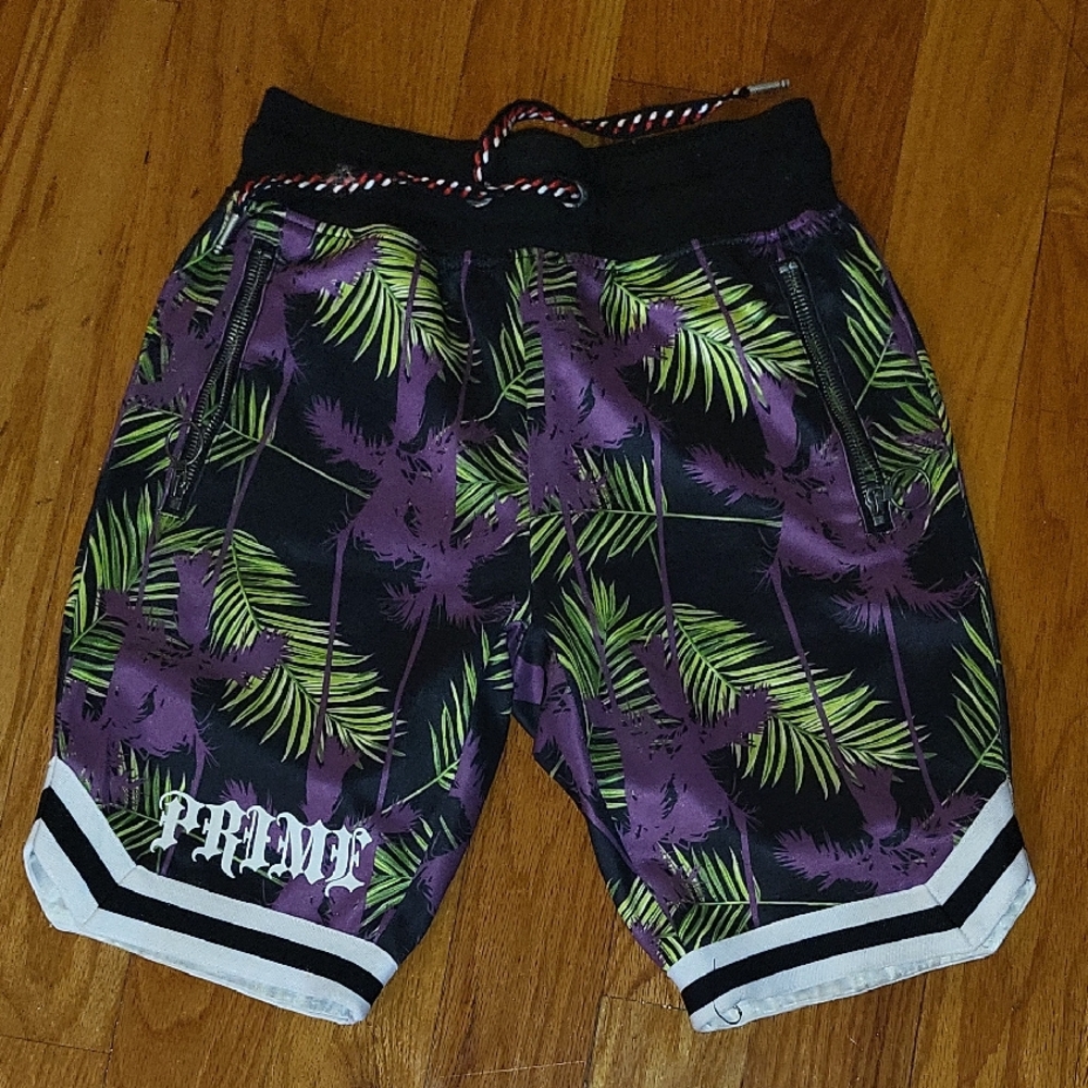 Men Palm Print Shorts - Purple and Green. As Is.